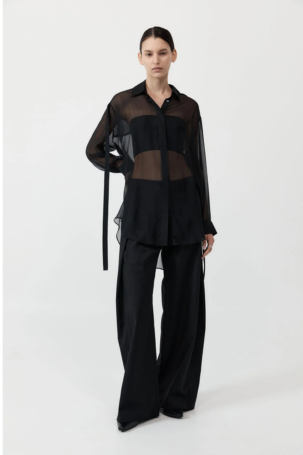 PINSTRIPE SILK SHIRT BLACK