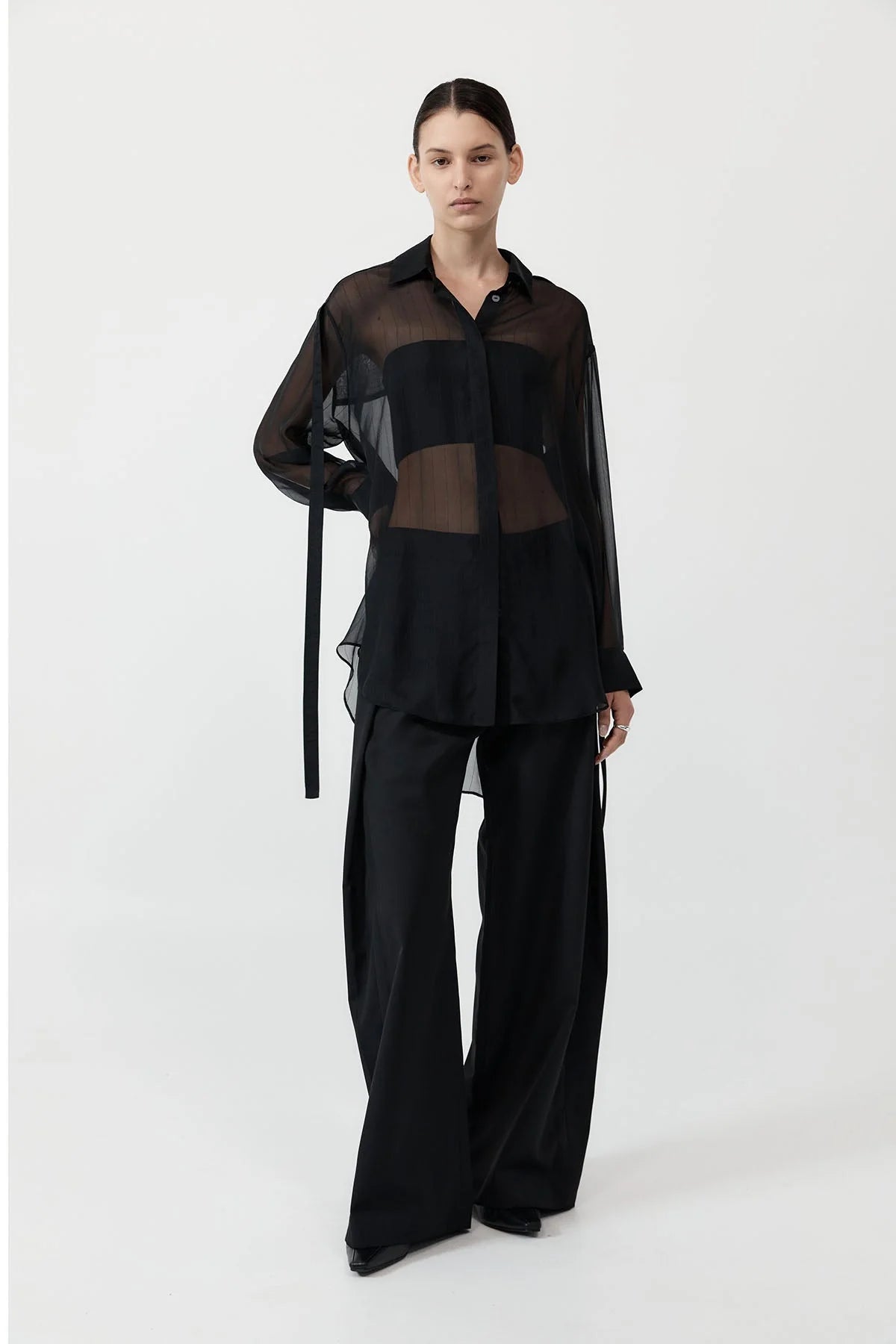 PINSTRIPE SILK SHIRT BLACK