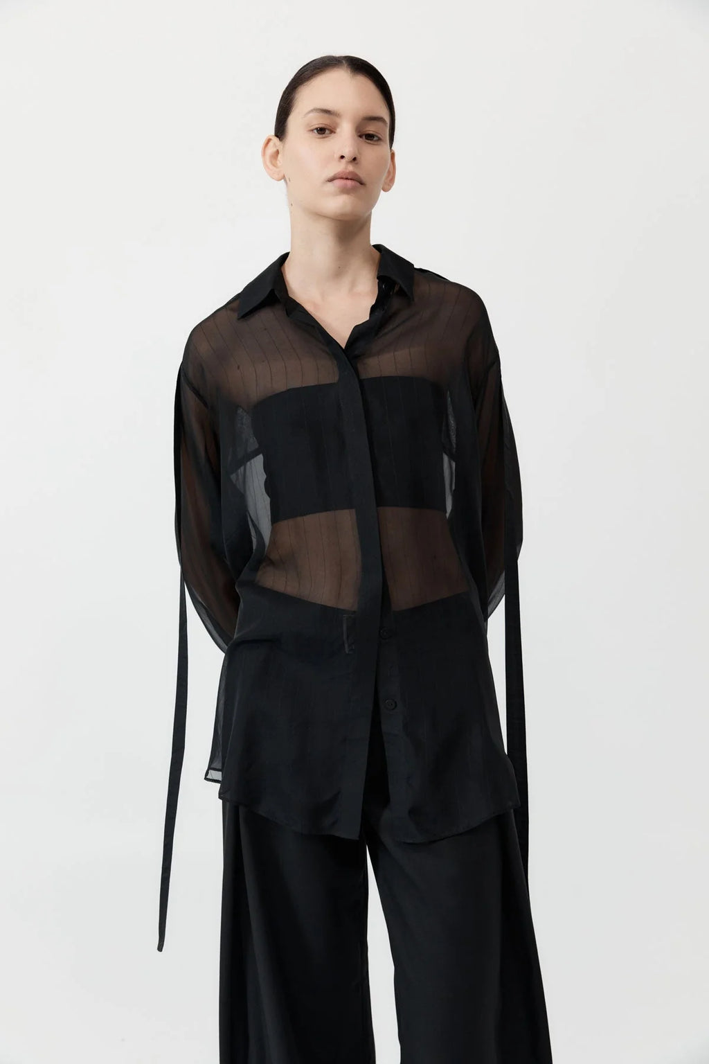 PINSTRIPE SILK SHIRT BLACK
