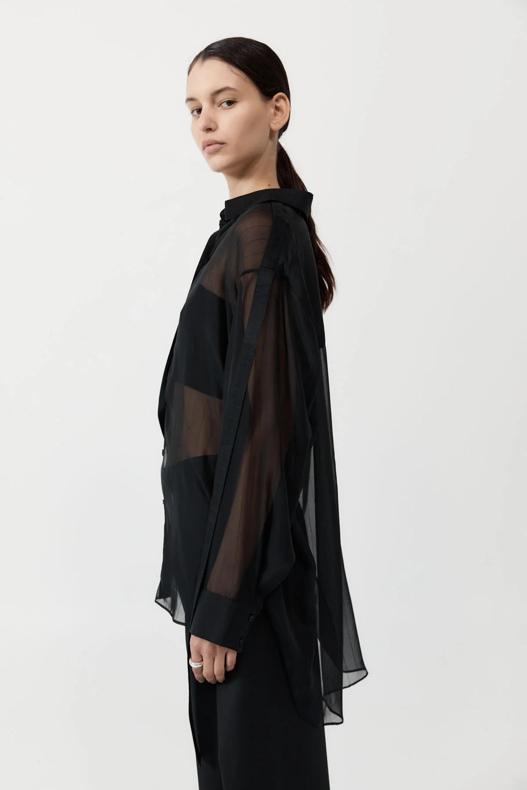 PINSTRIPE SILK SHIRT BLACK
