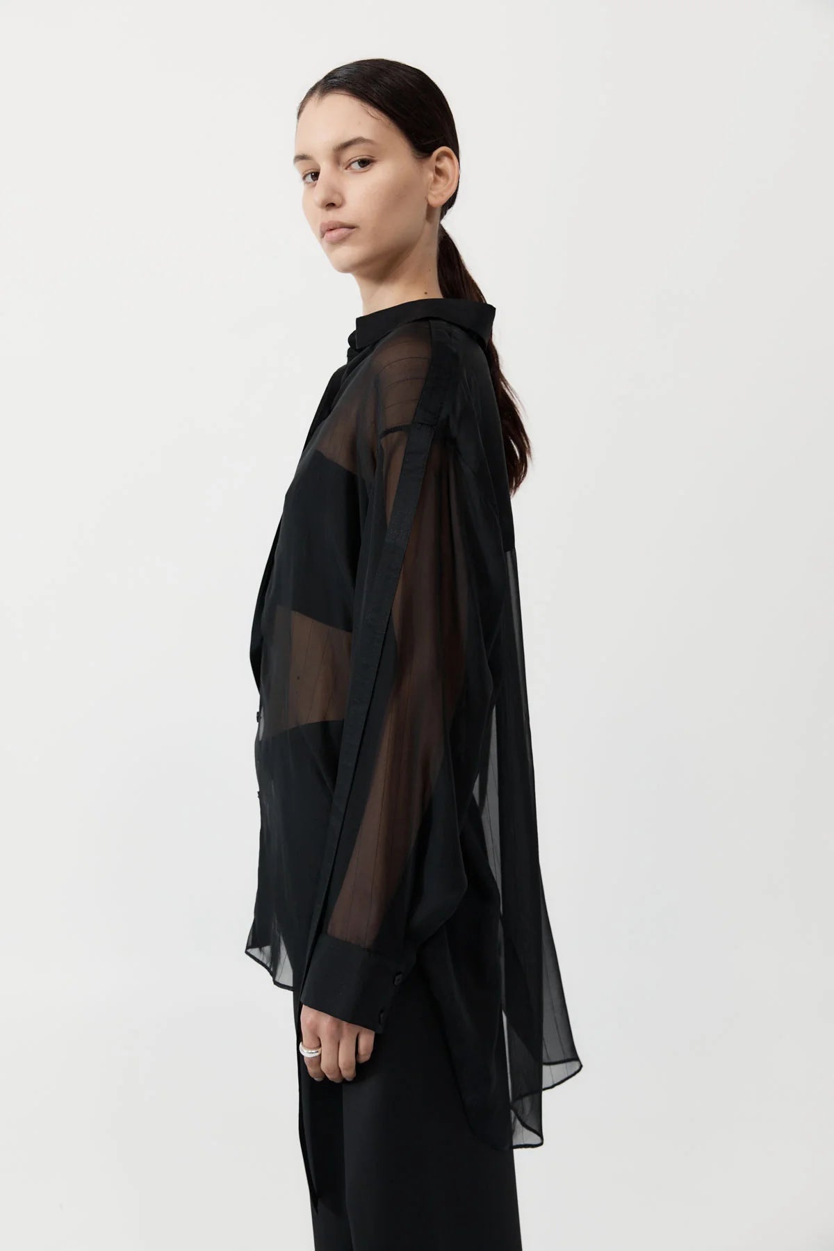 PINSTRIPE SILK SHIRT BLACK