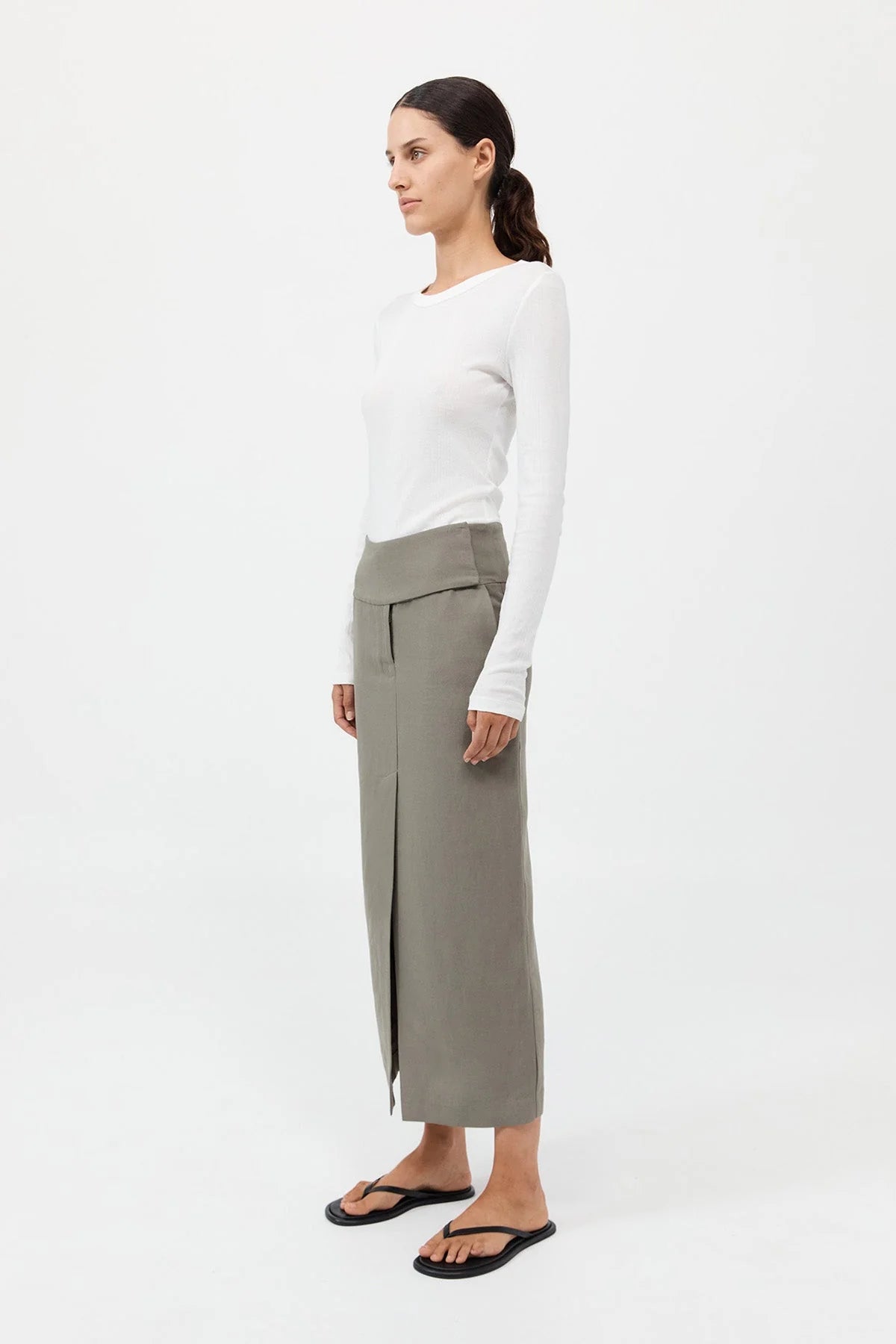 WIDE WAISTBAND COLUMN SKIRT SMOKEY OLIVE