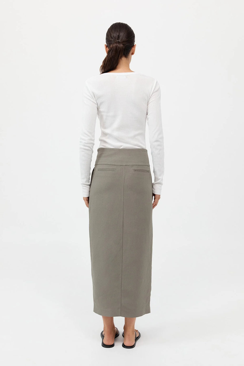 WIDE WAISTBAND COLUMN SKIRT SMOKEY OLIVE