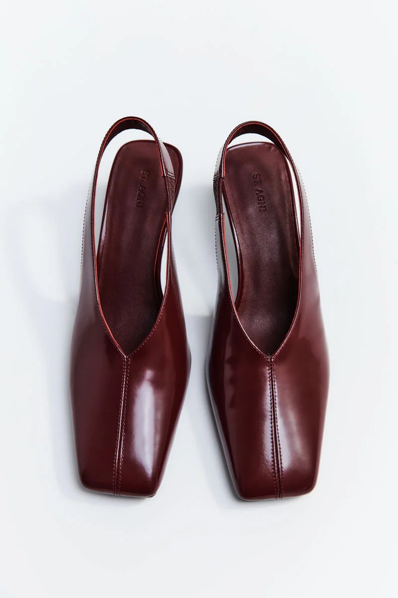 SQUARE TOE SLING BACK HEEL PLUM
