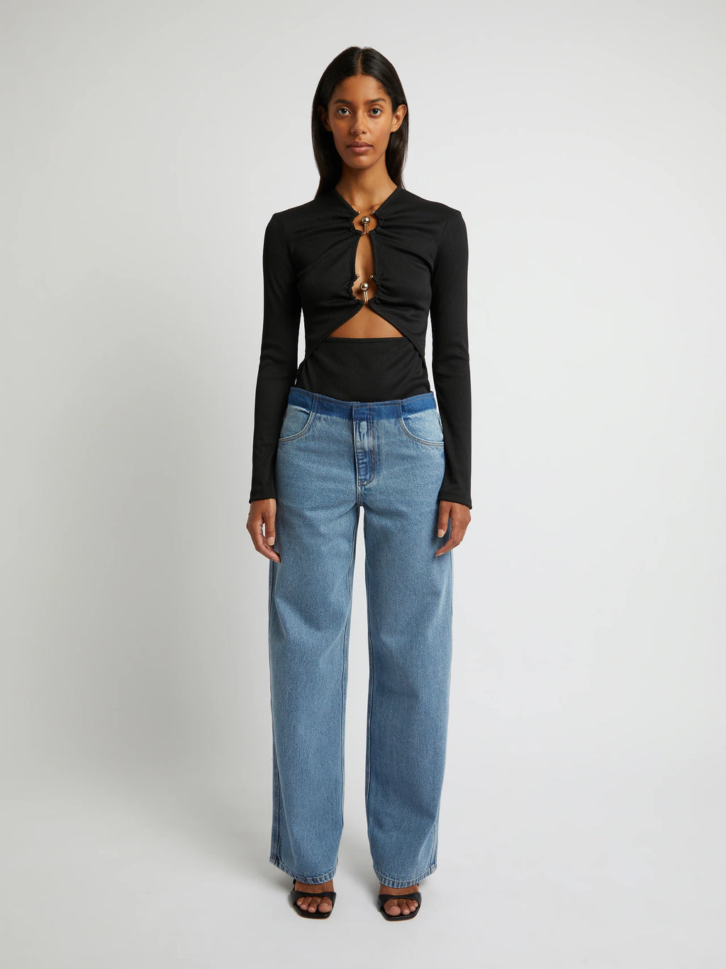 ORBIT RUCHED LONG SLEEVE TOP BLACK