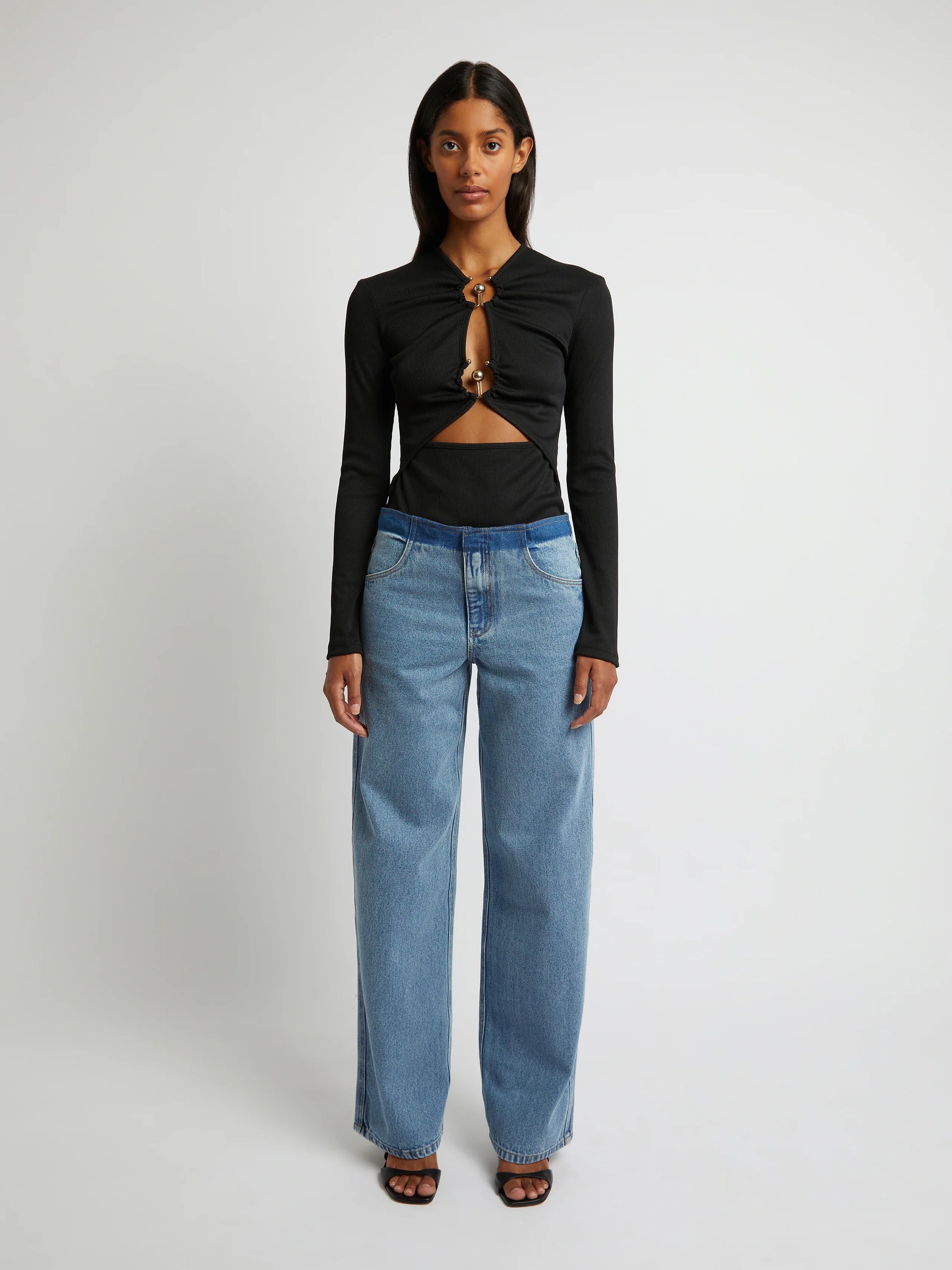ORBIT RUCHED LONG SLEEVE TOP BLACK