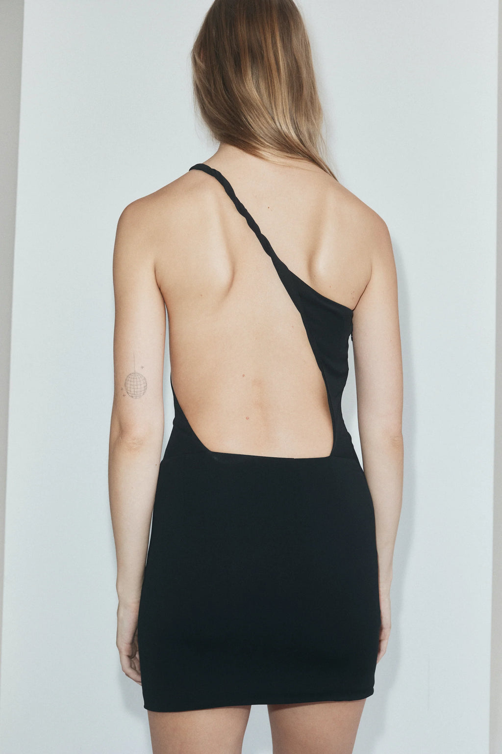LEME ASYMMETRIC MINI DRESS BLACK