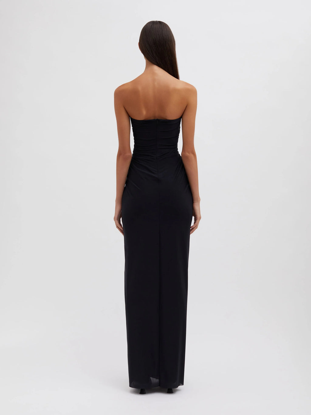PLUNGE STRAPLESS COLUMN DRESS BLACK