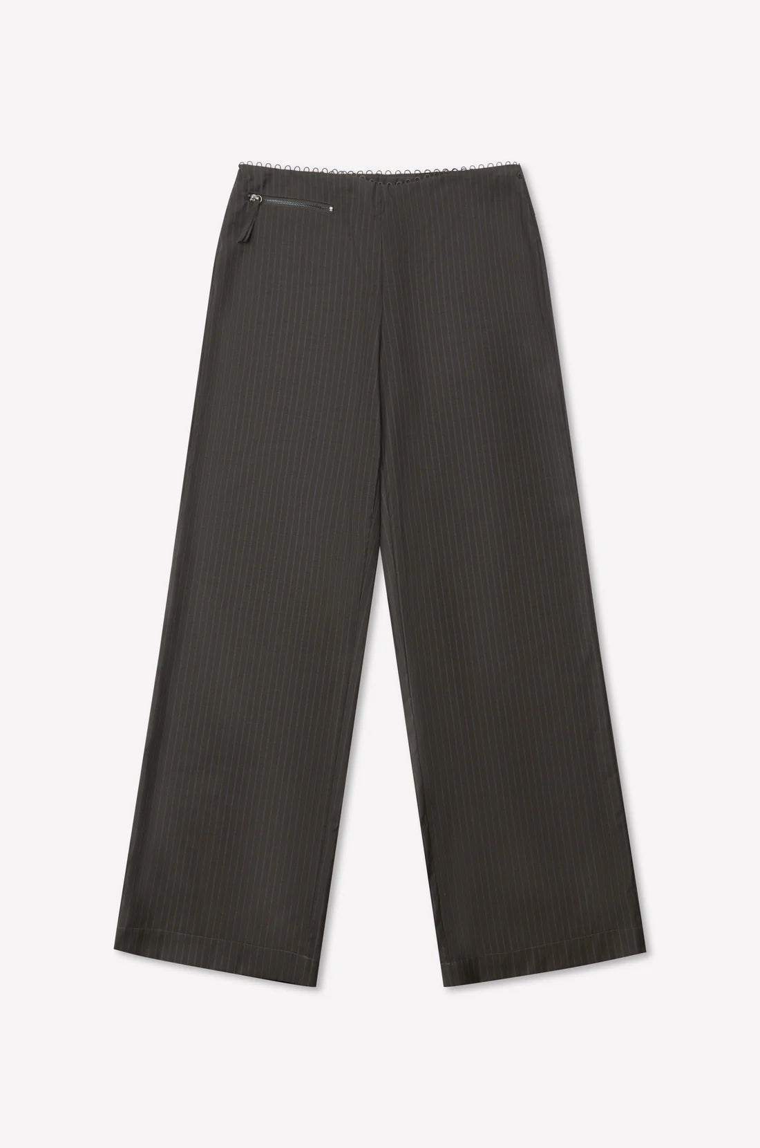 PURE WOOL ZIP PANT CHARCOAL STRIPE