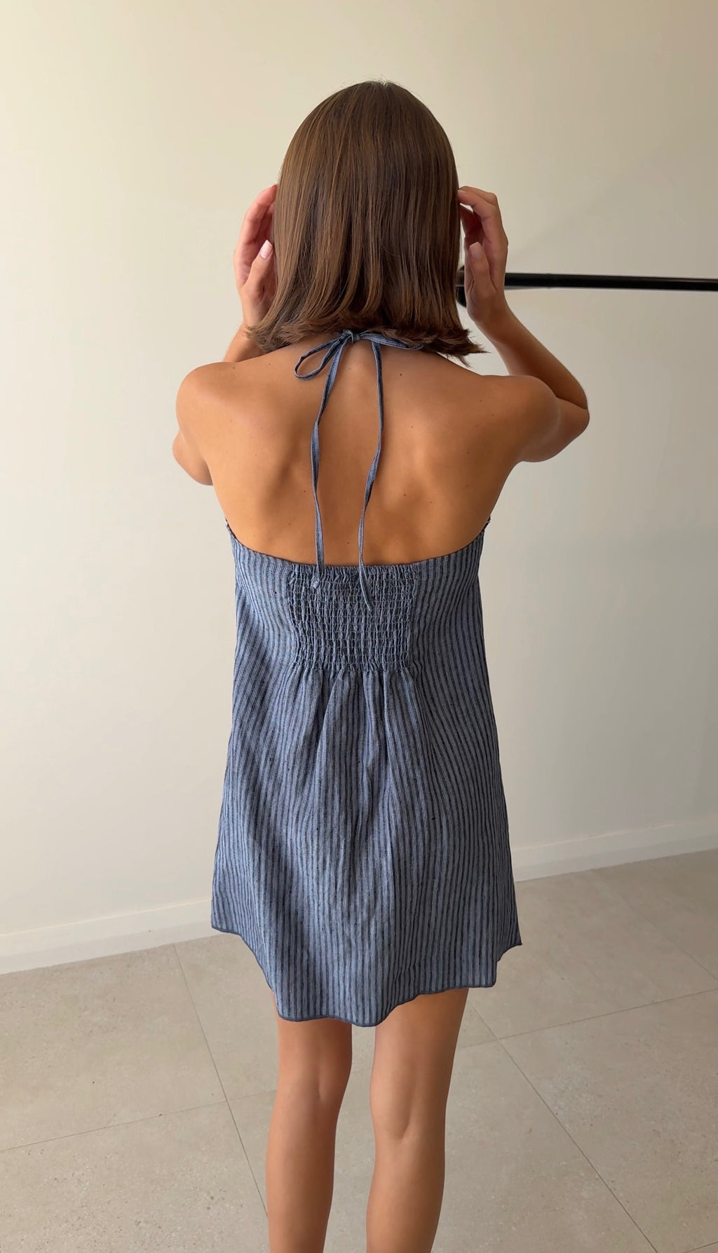 CROSS OVER DRESS AZURE STRIPE