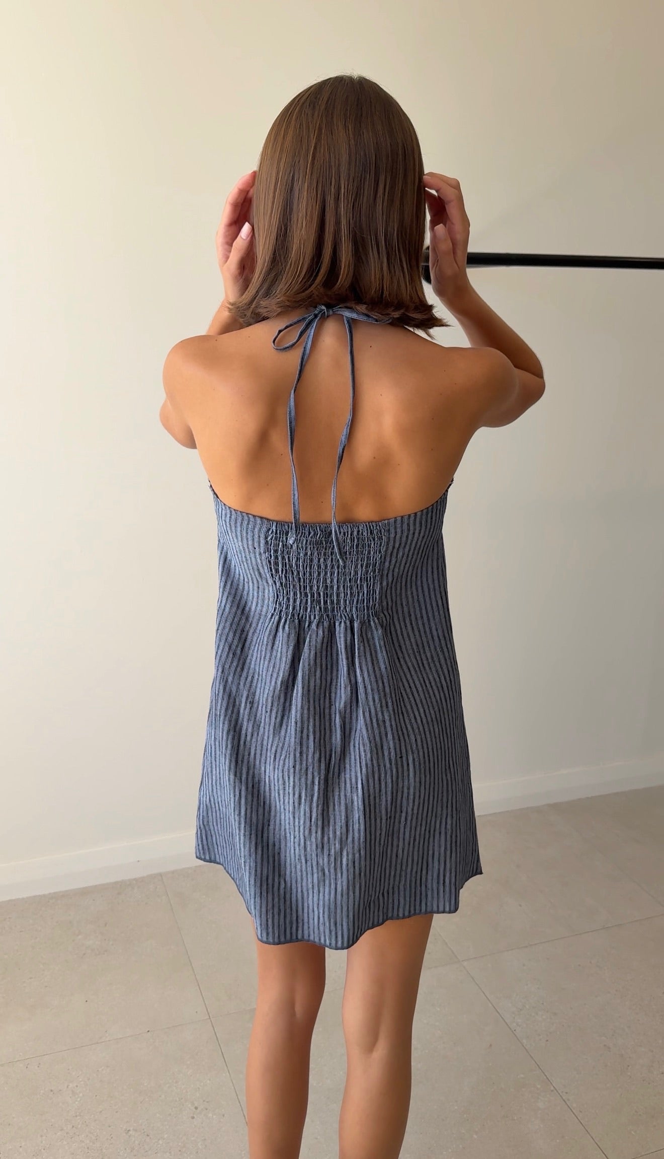 CROSS OVER DRESS AZURE STRIPE