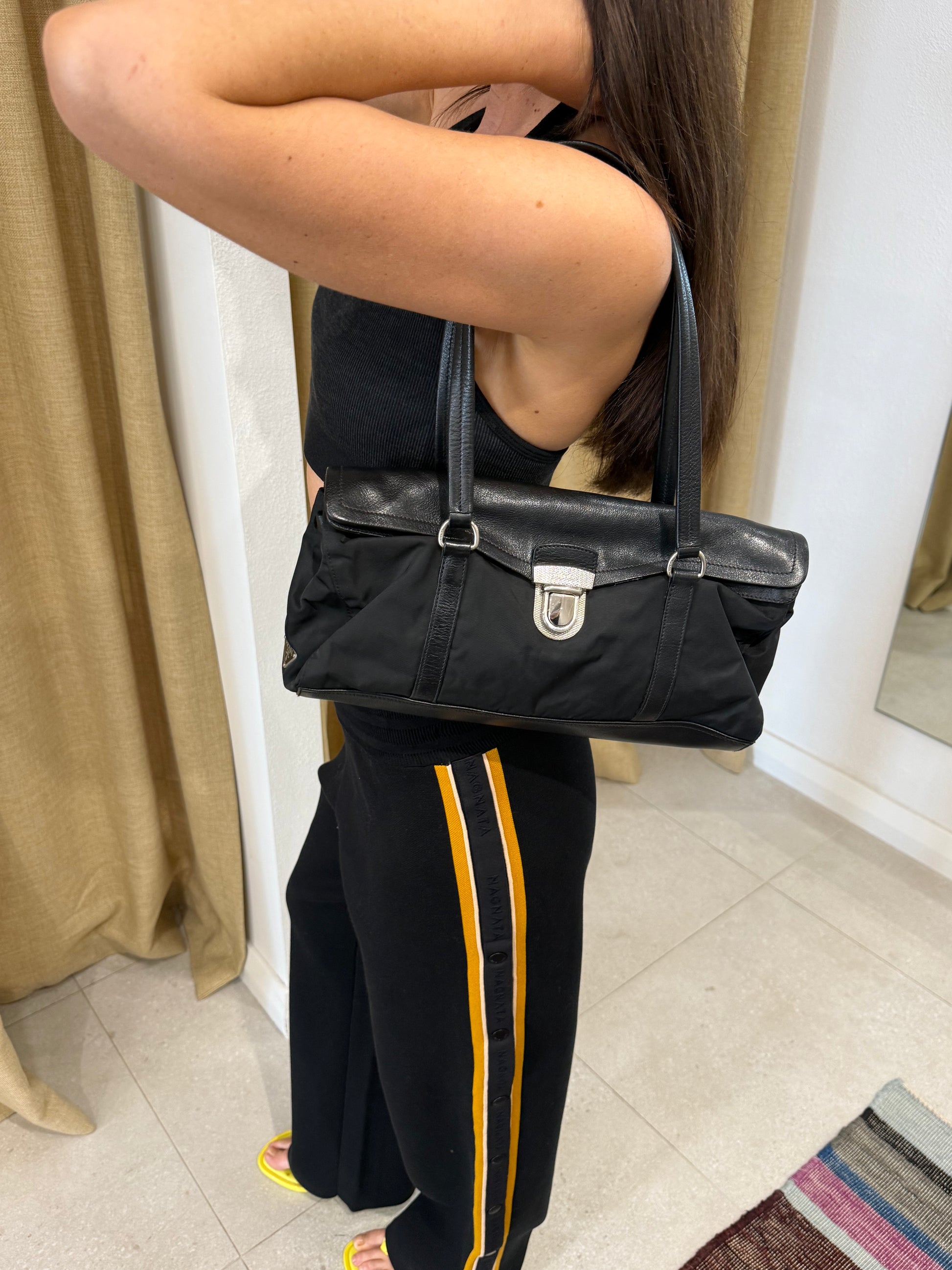 PRADA NYLON LEATHER SHOULDER BAG