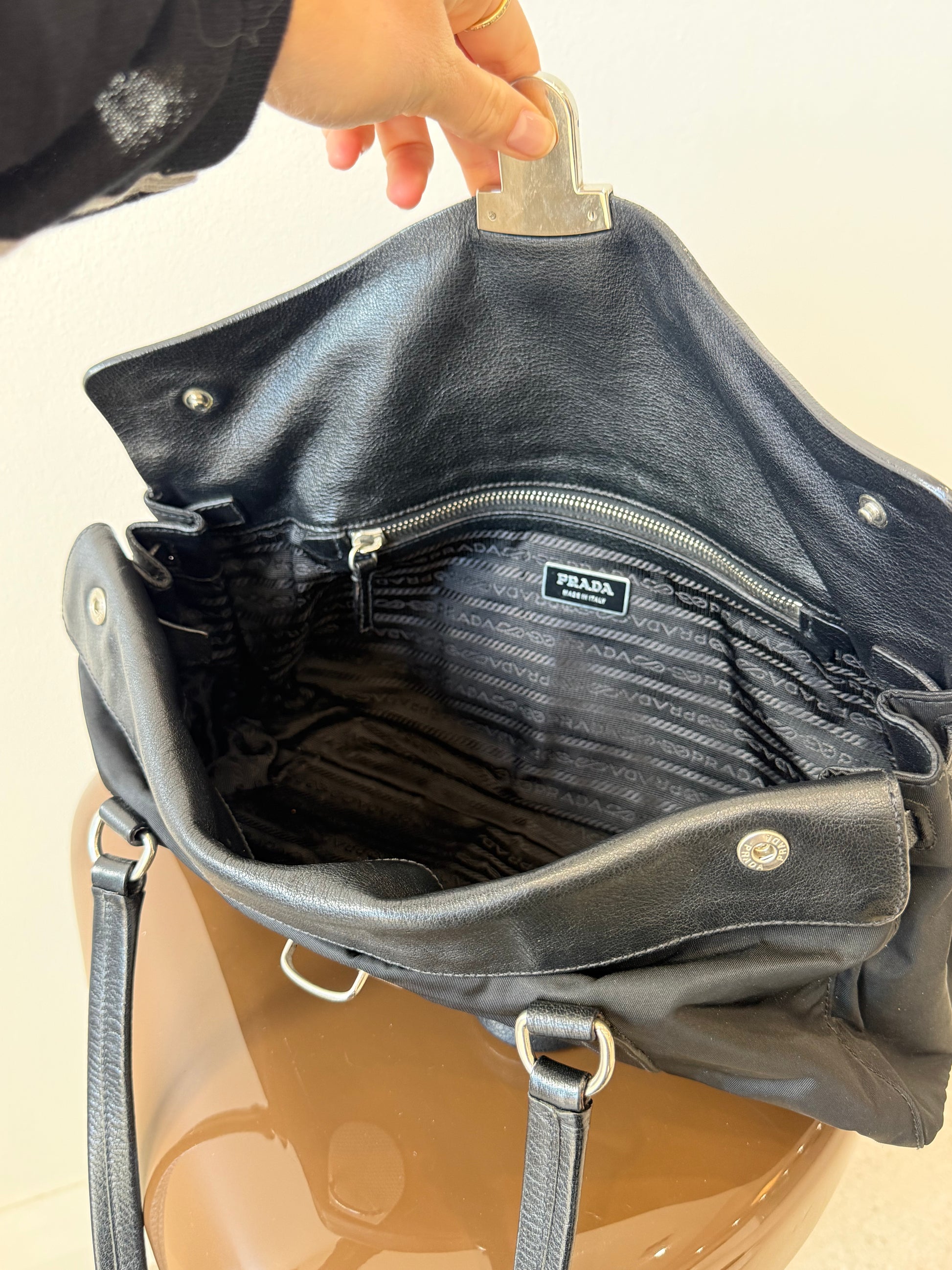 PRADA NYLON LEATHER SHOULDER BAG