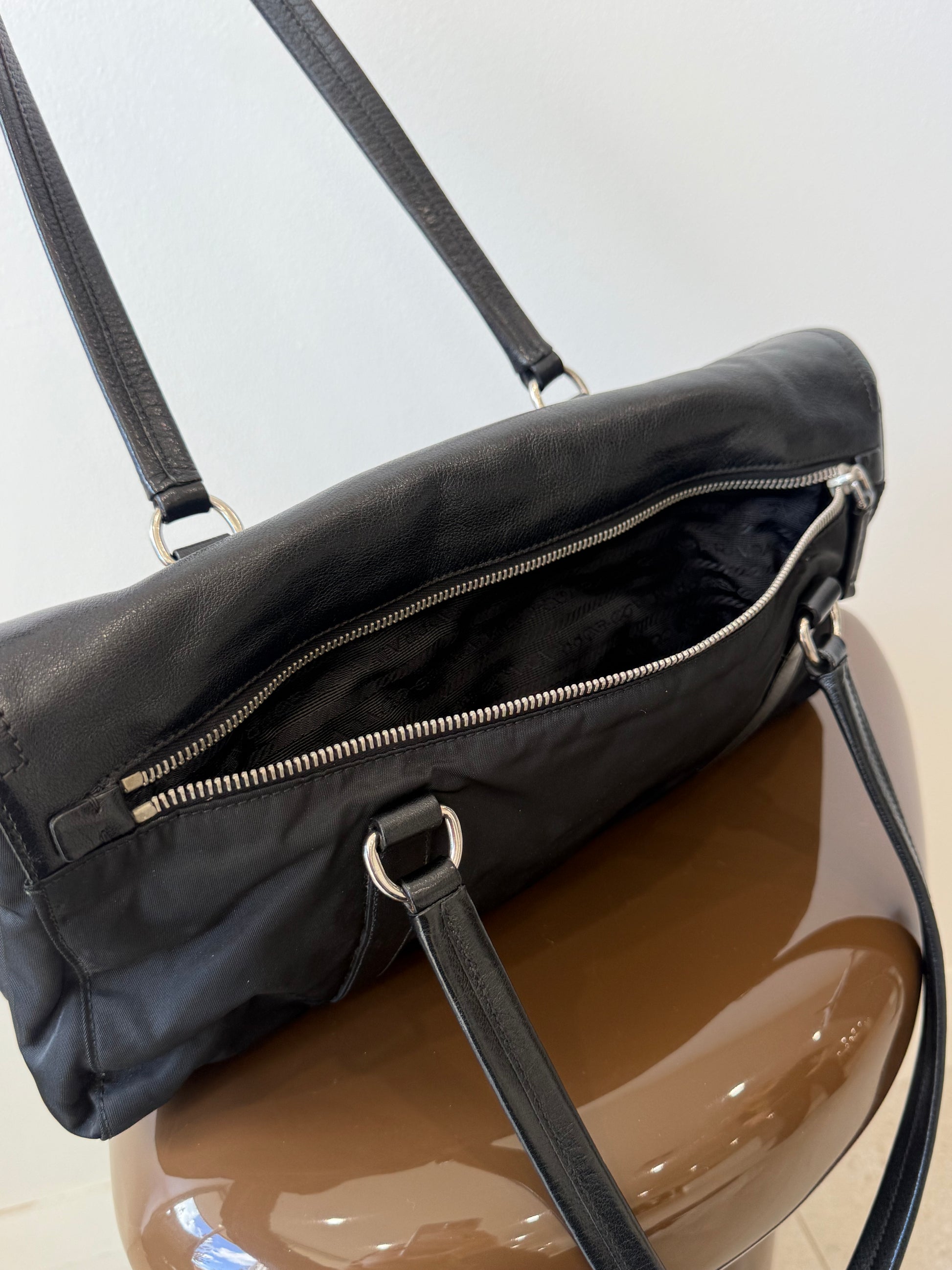 PRADA NYLON LEATHER SHOULDER BAG