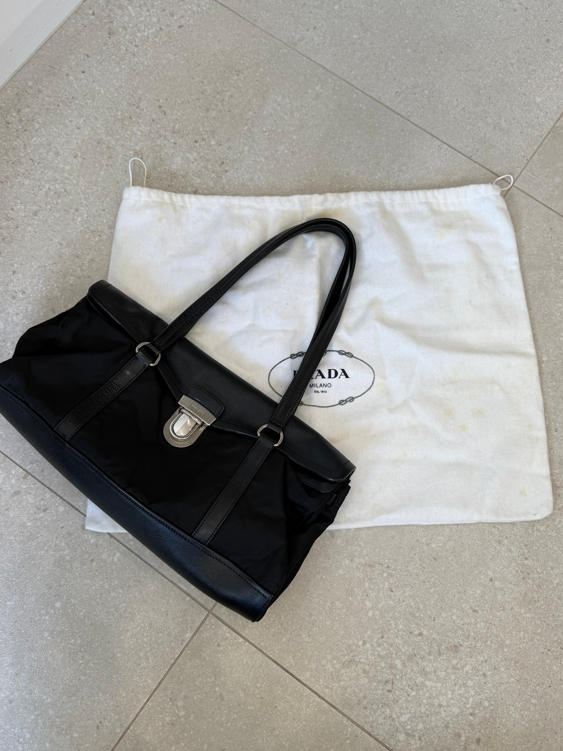 PRADA NYLON LEATHER SHOULDER BAG