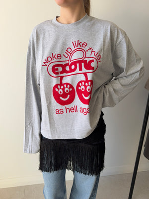 WOKE UP LIKE THIS LONG SLEEVE T-SHIRT GREY/RED