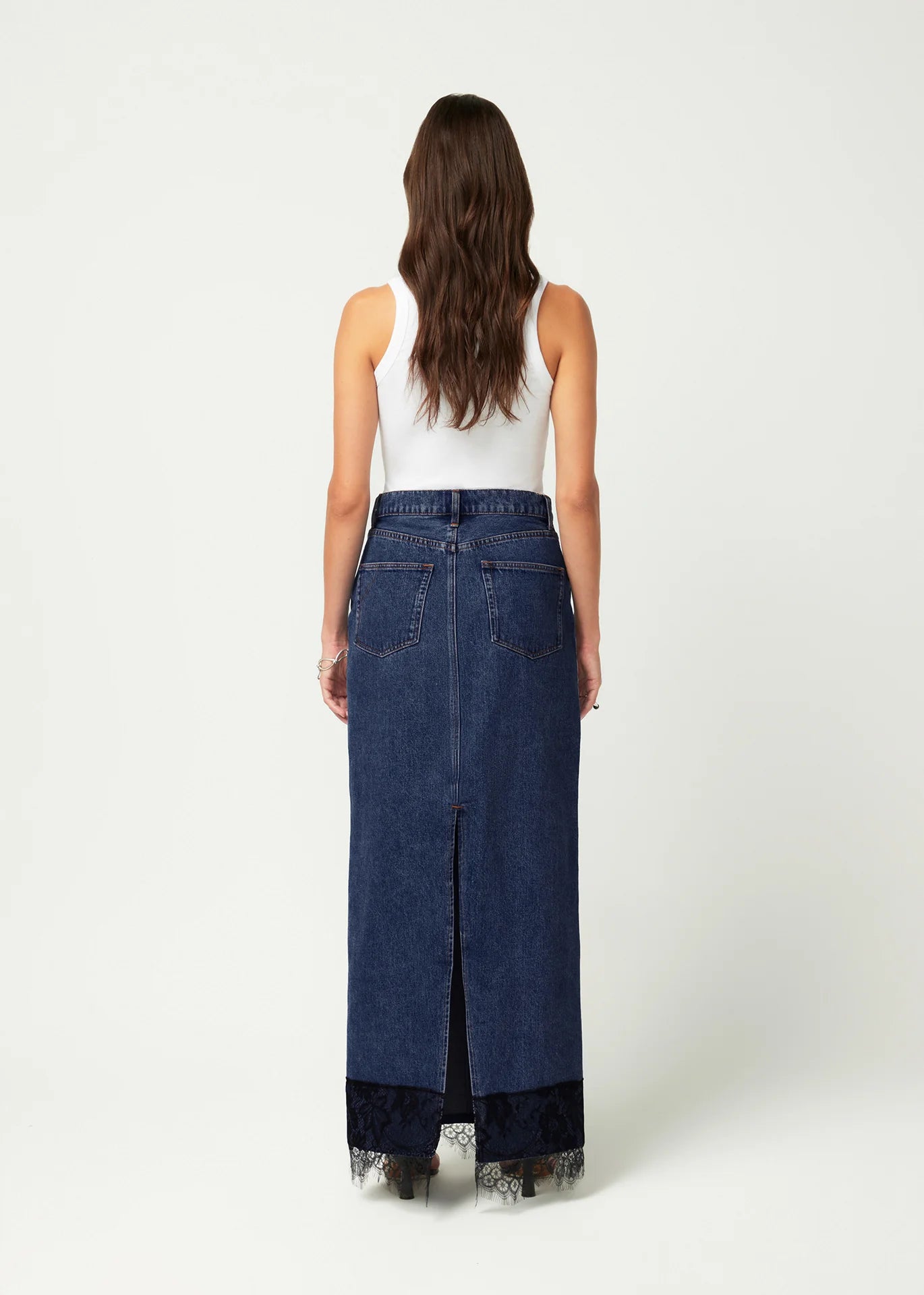 LACE DENIM MAXI SKIRT CLASSIC BLUE