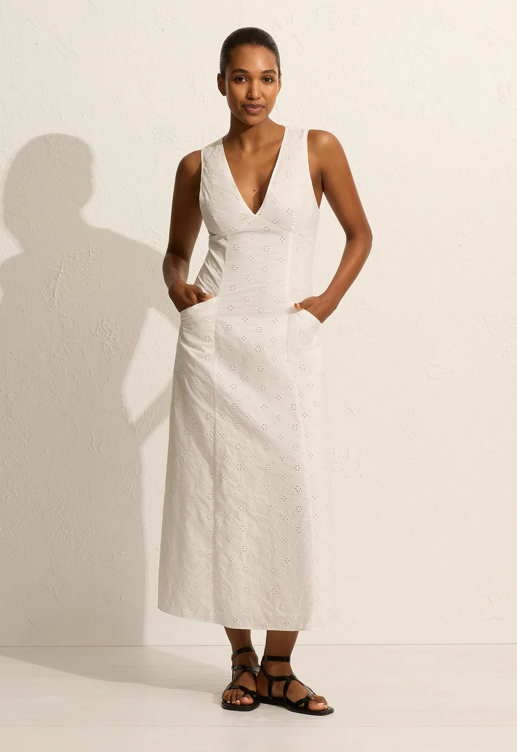 BRODERIE PLUNGE DRESS WHITE