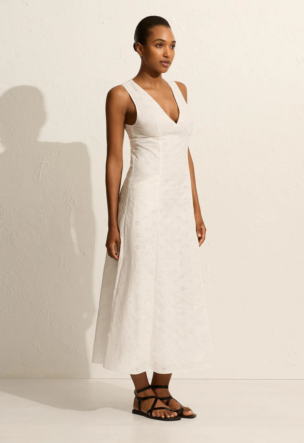 BRODERIE PLUNGE DRESS WHITE