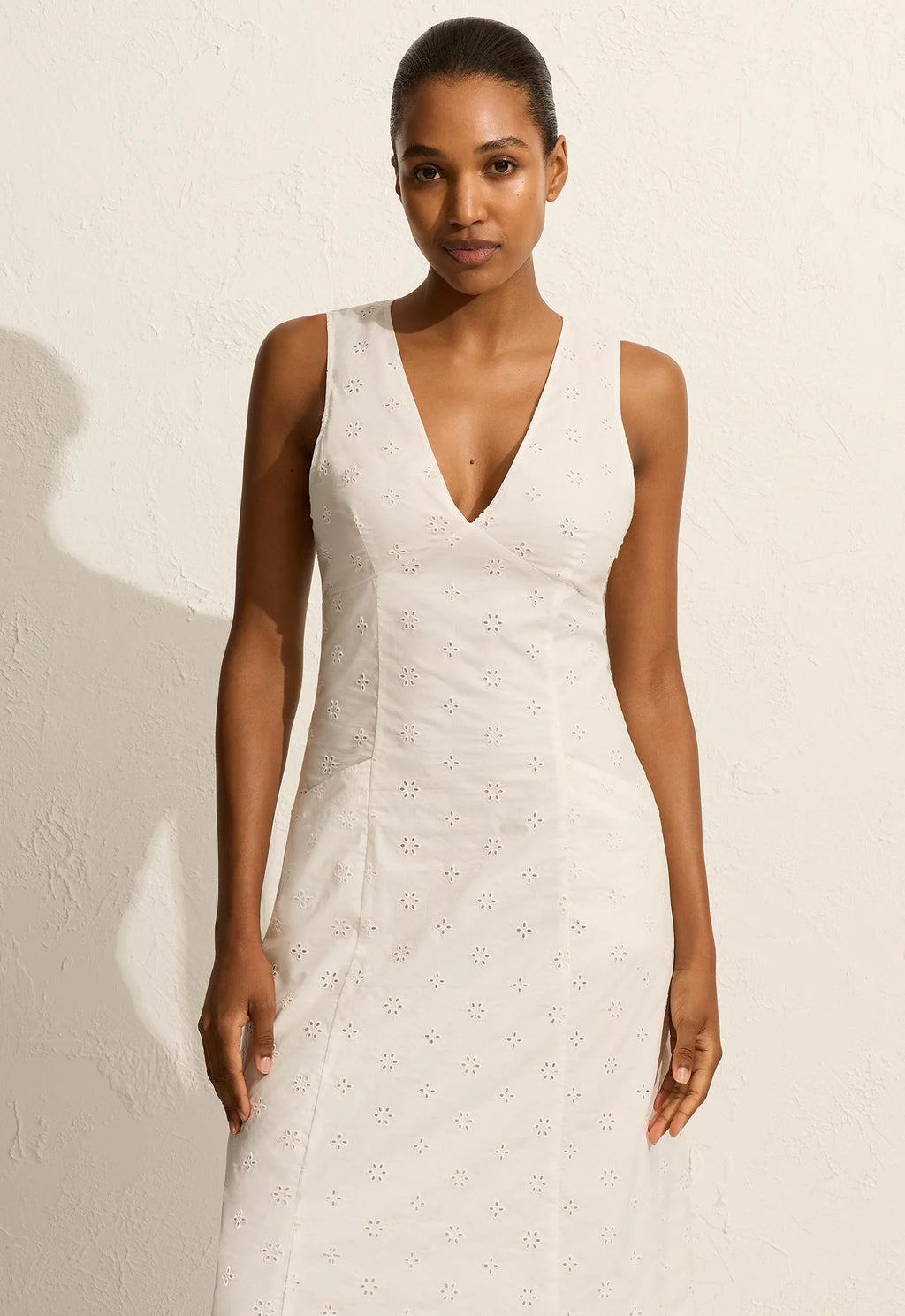 BRODERIE PLUNGE DRESS WHITE