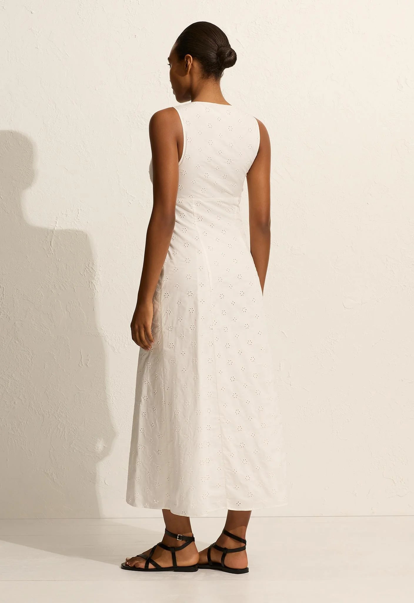 BRODERIE PLUNGE DRESS WHITE