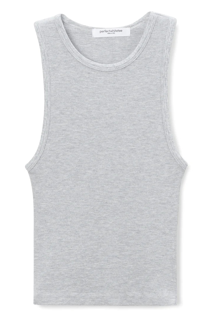 GIGI HIGH NECK CROPPED RIBBED TANK HEATHER GREY