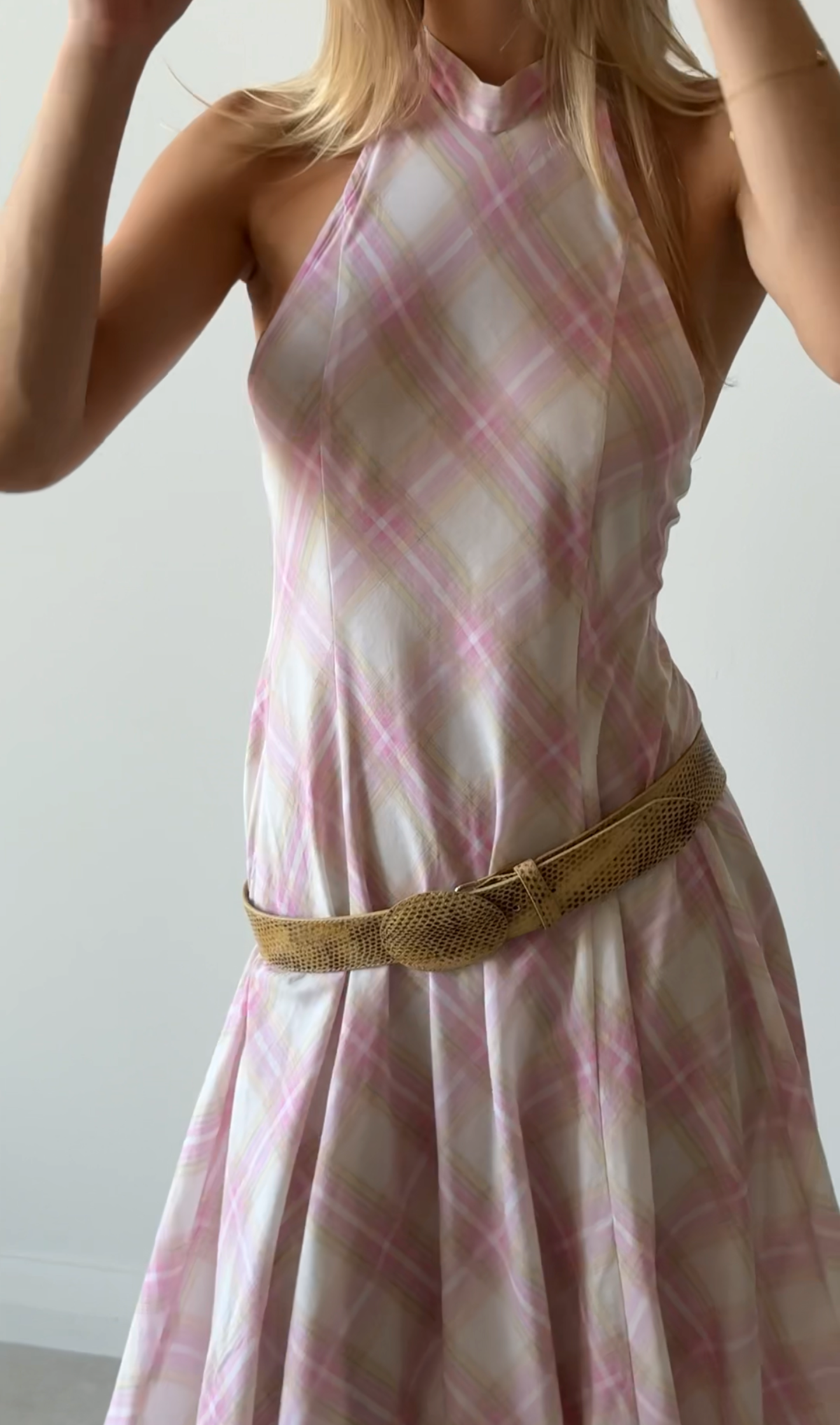 BOMBA MAXI DRESS CHECKS PINK BEIGE