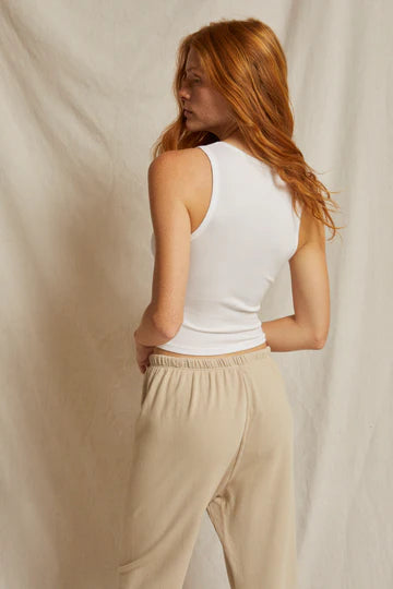GIGI HIGH NECK CROPPED RIBBED TANK WHITE
